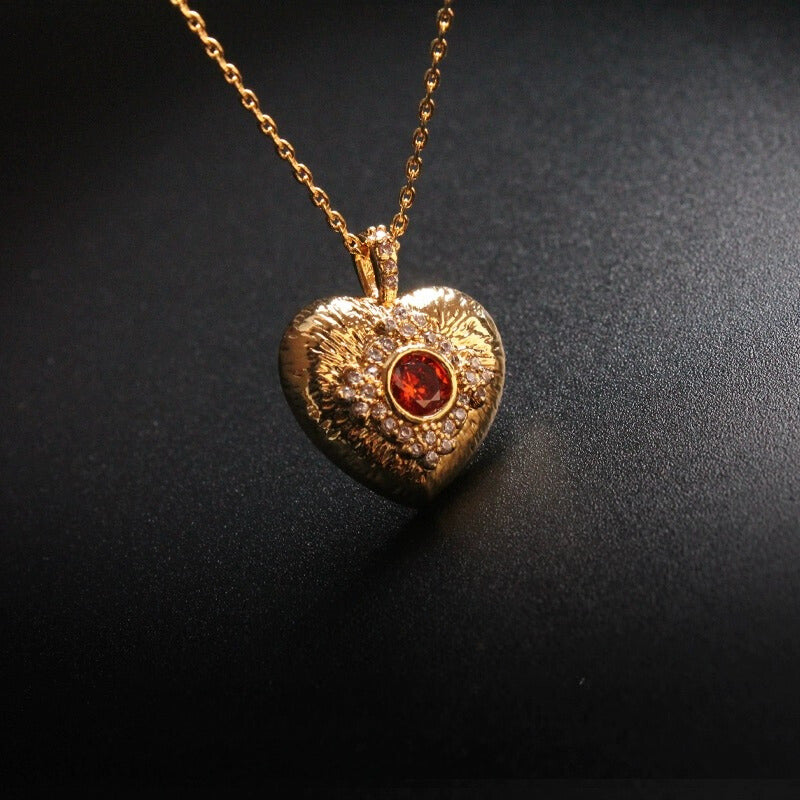 Vintage-Inspired Heart-Shaped Enamel Glaze Pendant Necklace with Crystal Embellishments