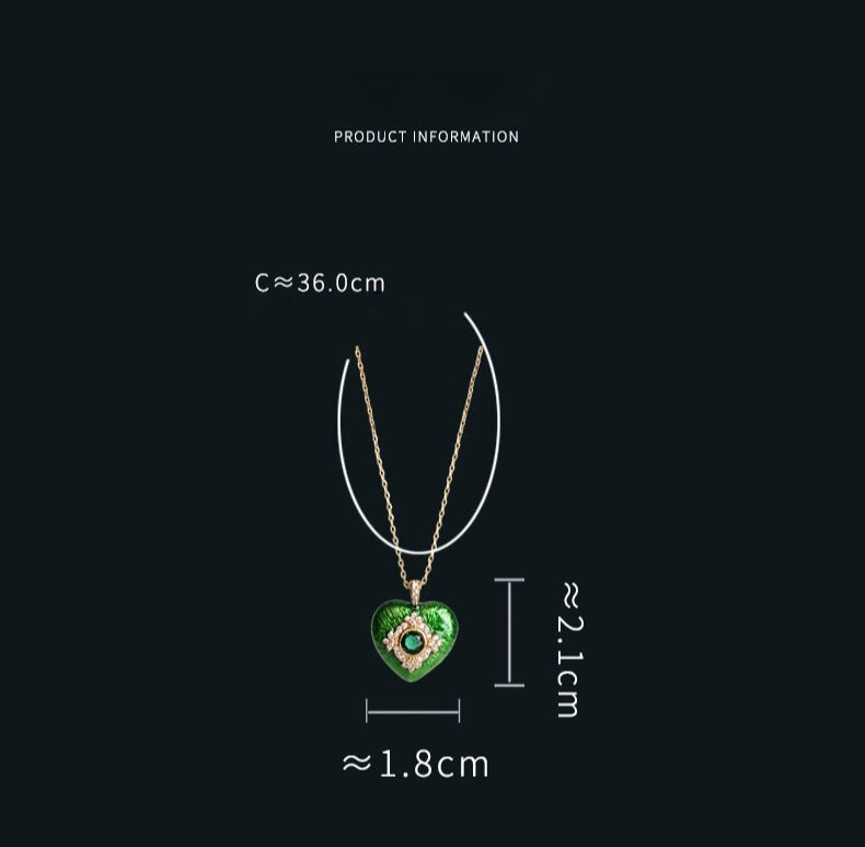 Vintage-Inspired Heart-Shaped Enamel Glaze Pendant Necklace with Crystal Embellishments