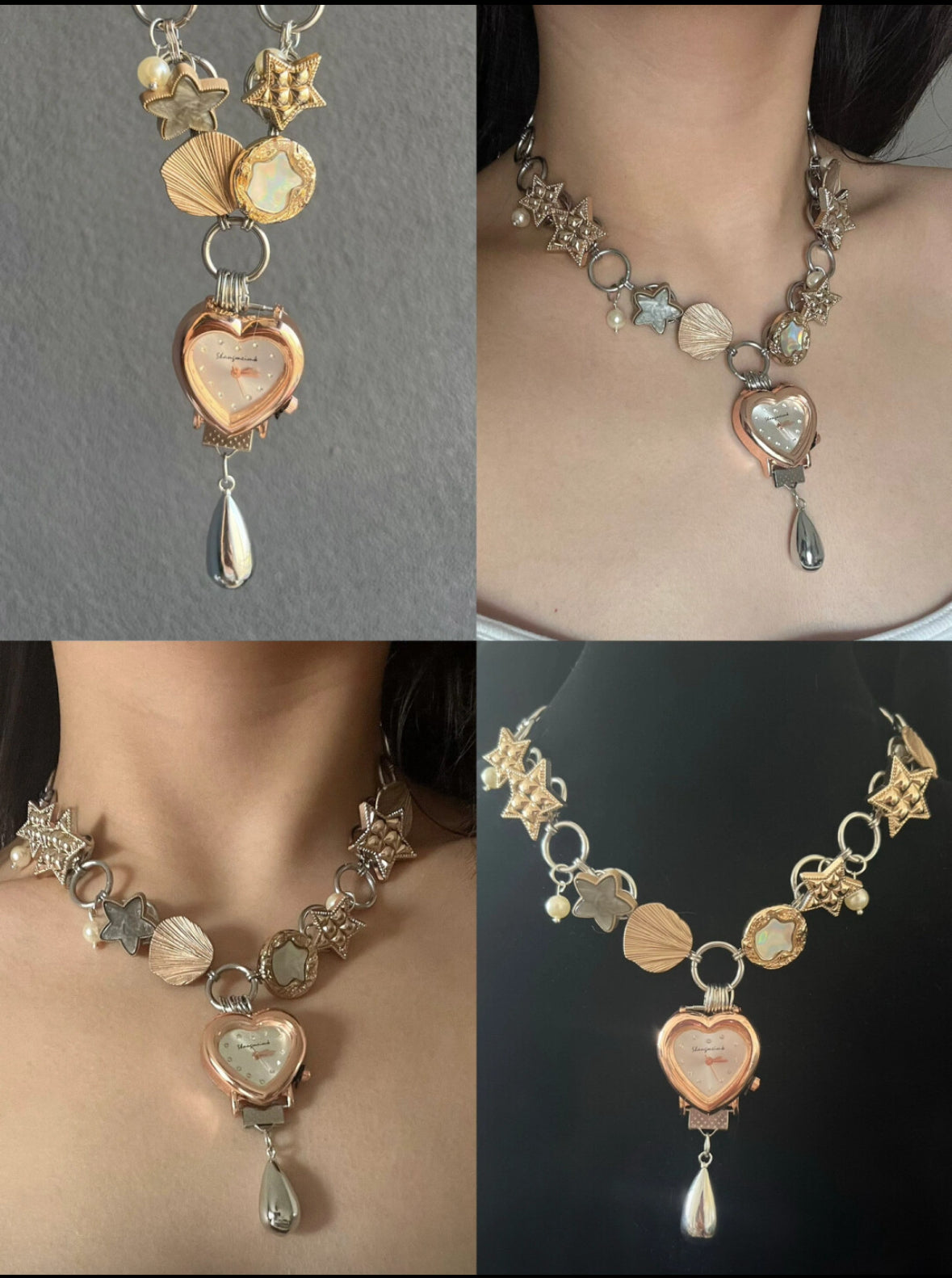Cyber Punk Vintage watch choker, Original design chunky chain niche style, elegant and trendy Necklace