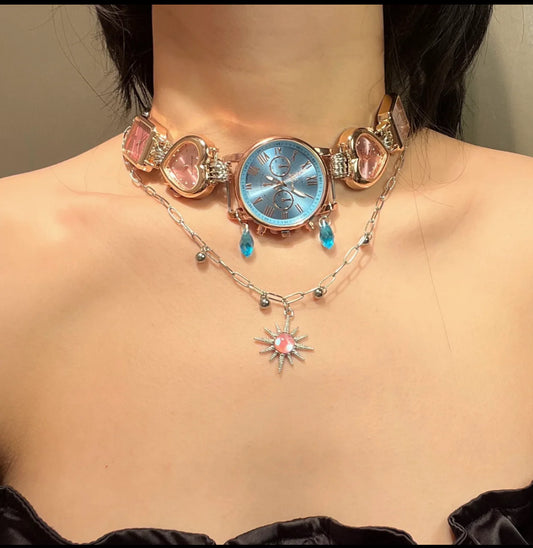 Vintage Chunky Metal Chain Star Necklace,Silver Watch Pendant Choker,  Trendy Jewelry, Y2KAccessories, For men and women