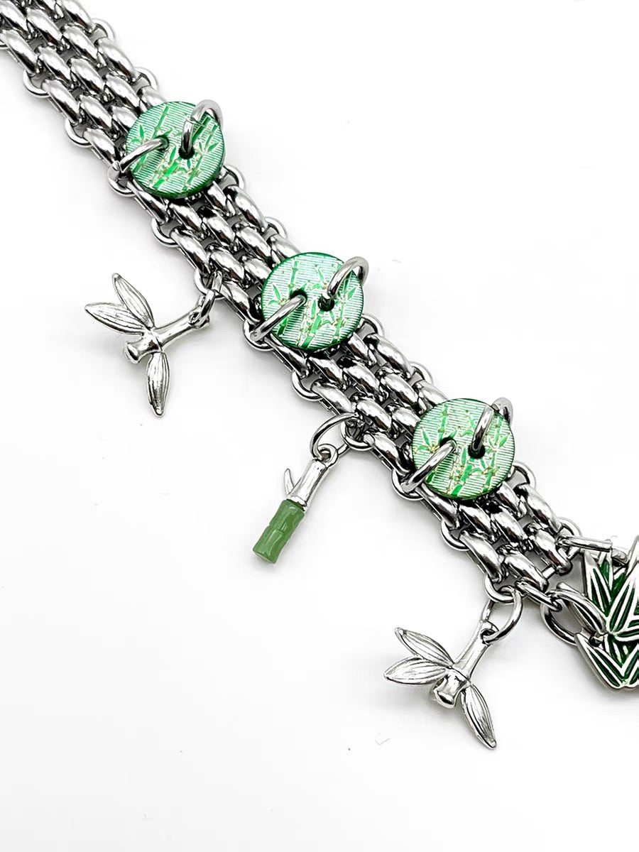 Chunky Bamboo Pendant Y2K Metallic Necklace Niche Punk Titanium Steel Chain Choker  for Women