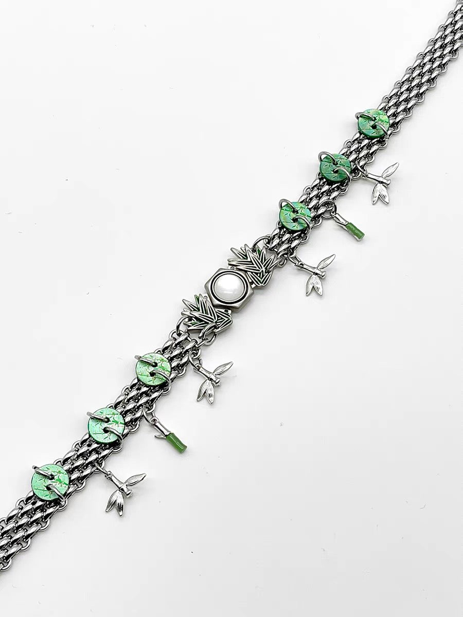 Chunky Bamboo Pendant Y2K Metallic Necklace Niche Punk Titanium Steel Chain Choker for Women