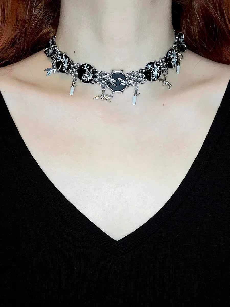 Y2K Chunky Necklace Niche Punk Style Choker Trend Clutter Cool Chain with Bamboo Pendant