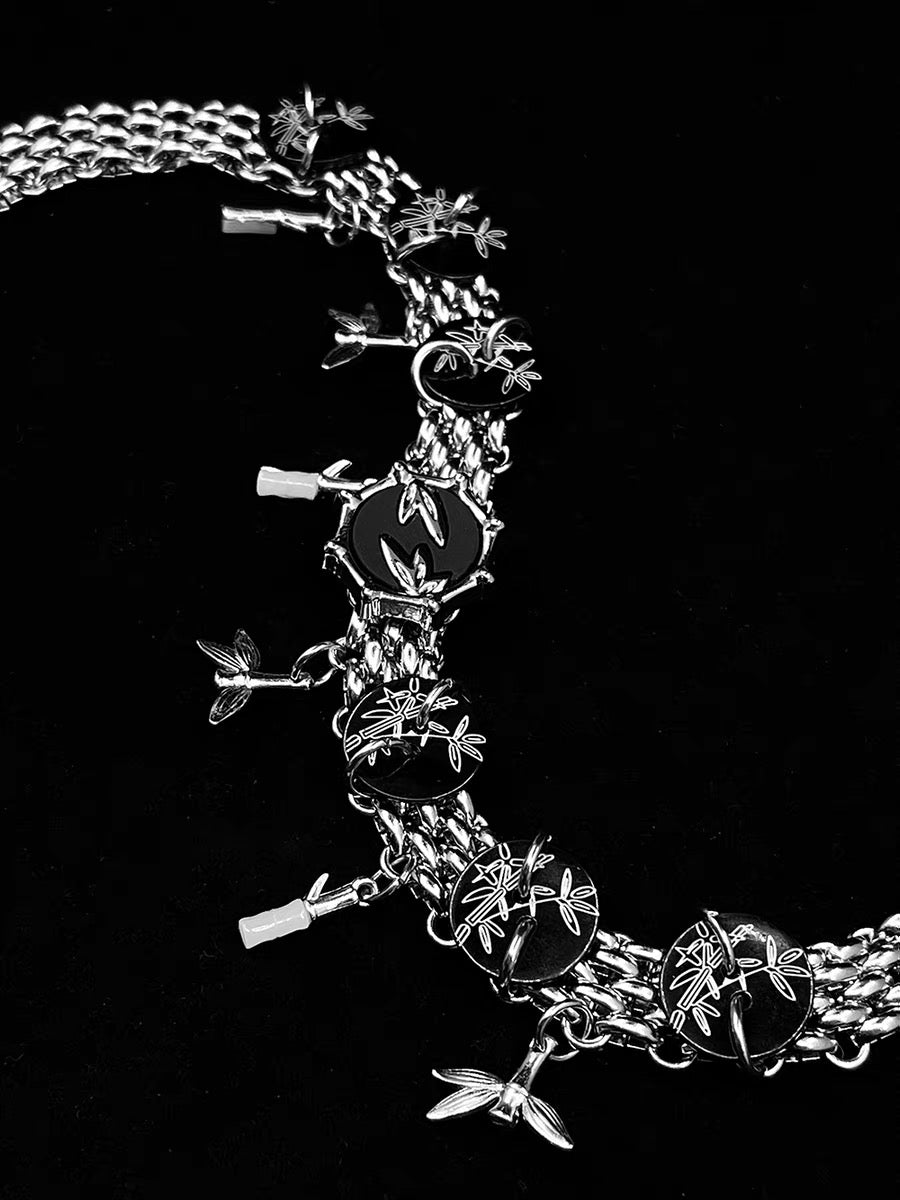 Y2K Chunky Necklace Niche Punk Style Choker Trend Clutter Cool Chain with Bamboo Pendant