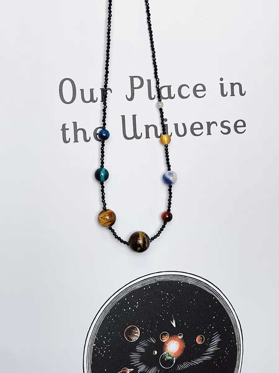 The Eight Planets Guardian Star Choker Necklace for Women Beaded Crystal Necklace Universe Galaxy Healing Crystals and Gemstones