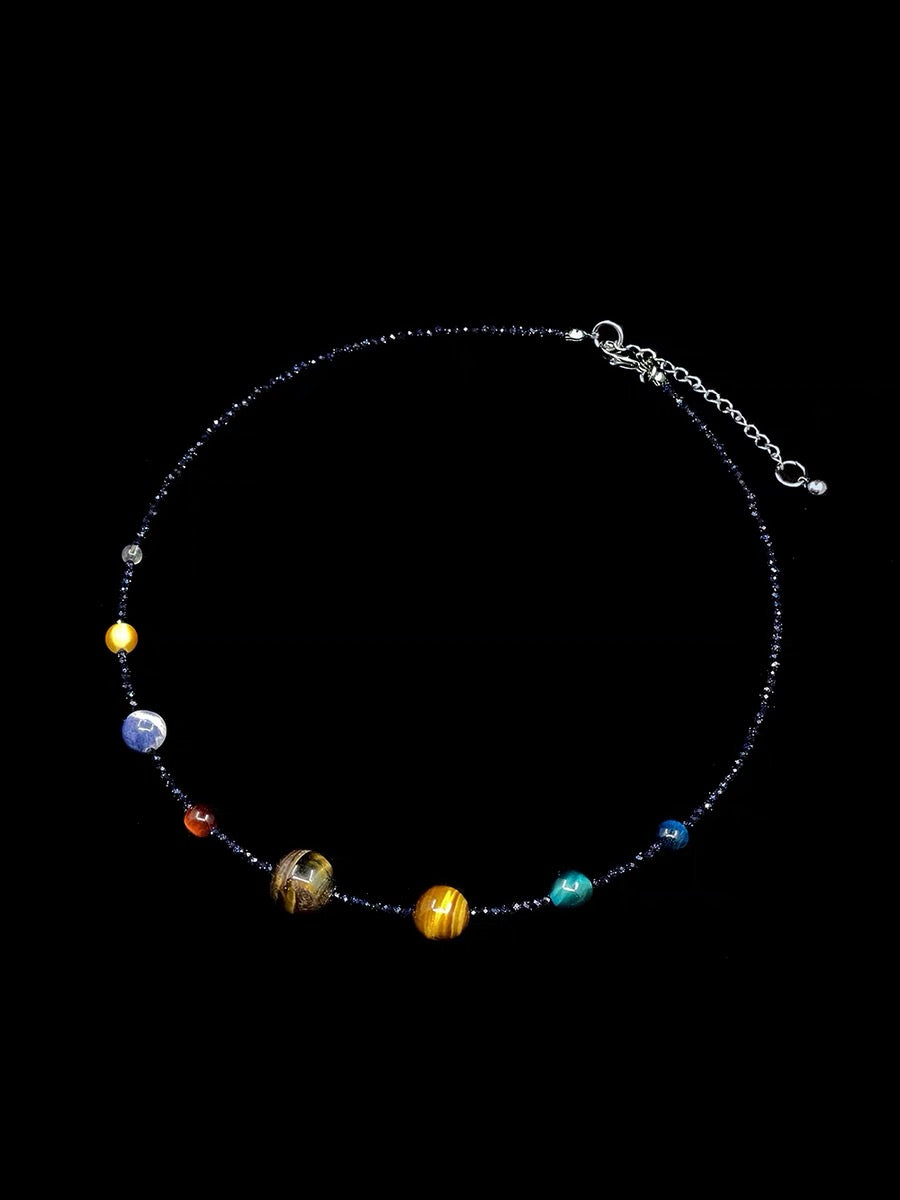 The Eight Planets Guardian Star Choker Necklace for Women Beaded Crystal Necklace Universe Galaxy Healing Crystals and Gemstones