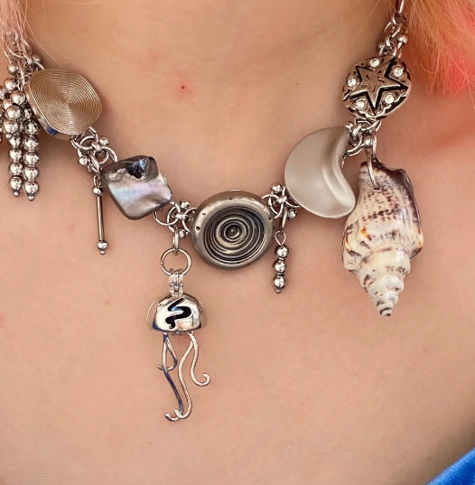 Vintagepunk jellyfish conch button silver choker,Unique niche style,Y2Kchoker,A special gift
