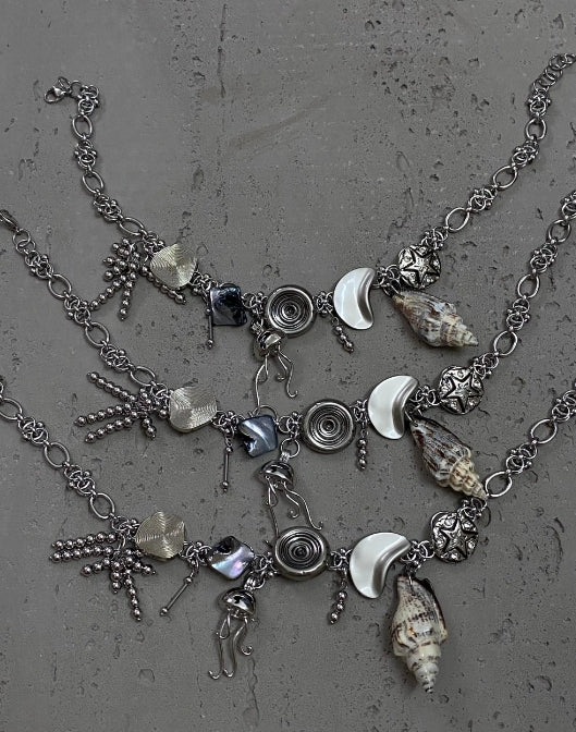 Vintagepunk jellyfish conch button silver choker,Unique niche style,Y2Kchoker,A special gift