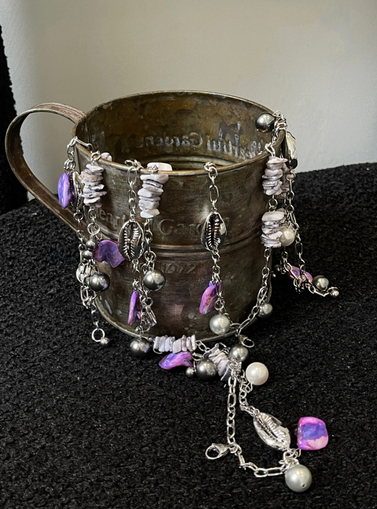 Pearl Beaded Conch Shell Natural Stone Handmade Baroque Bracelet  Niche Punk Chunky Wrap Chain