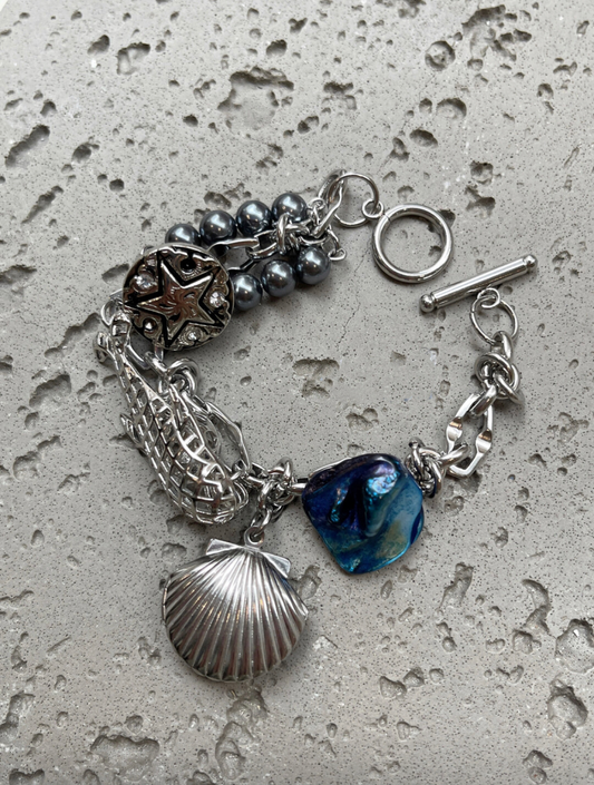 Metallic Chunky Shell Pearl Beaded Baroque Bracelet Niche Punk Warp Link Chain