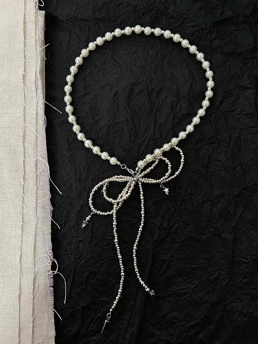 Baroque Pearl Beaded Chunky Niche Punk Butterfly Pendant Necklace Choker Chain and Earrings