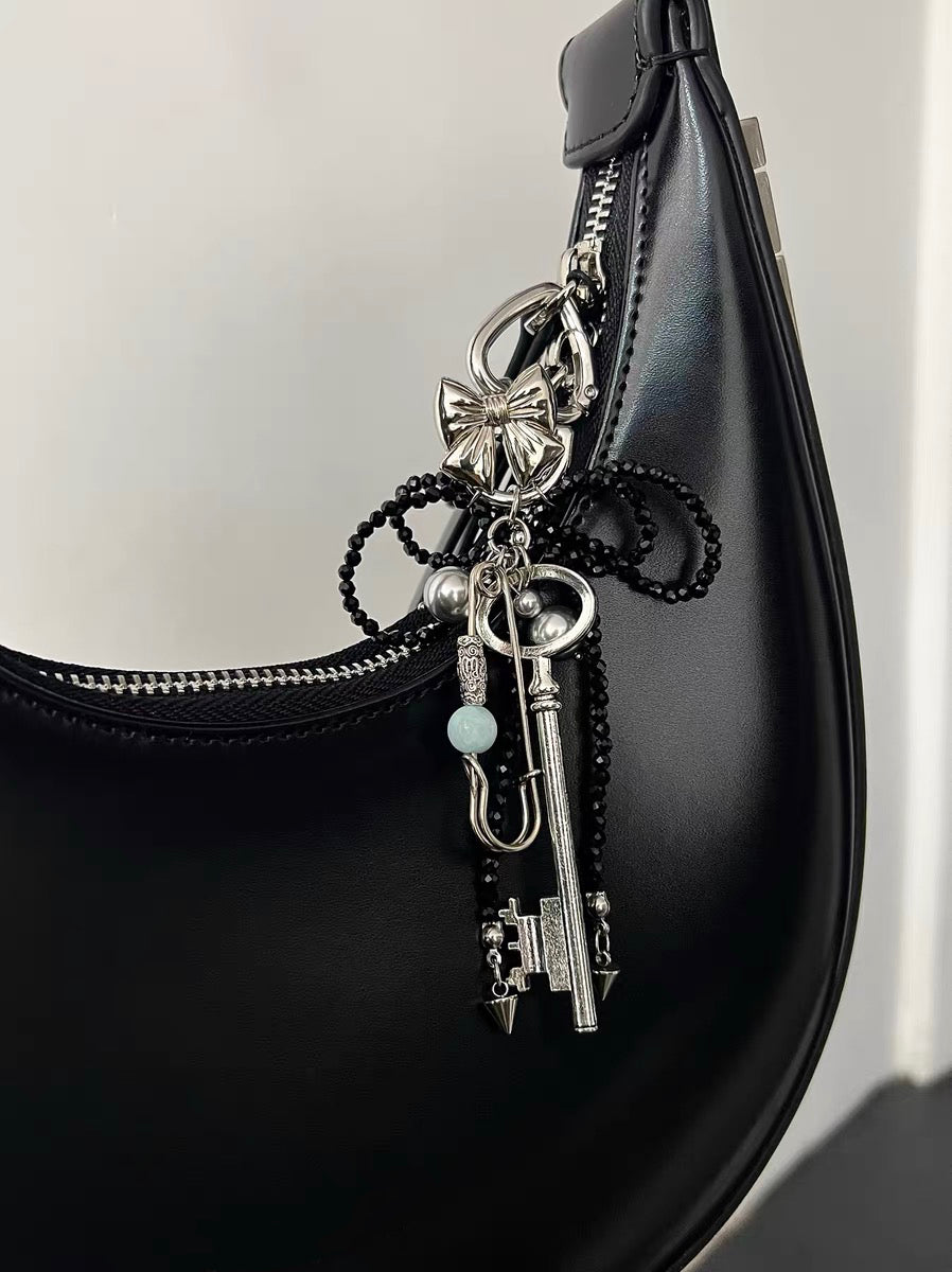 Pearl Beaded Bowknot Aesthetic Keychain Heart Pendant Key Ring Accessories for Cars Bags
