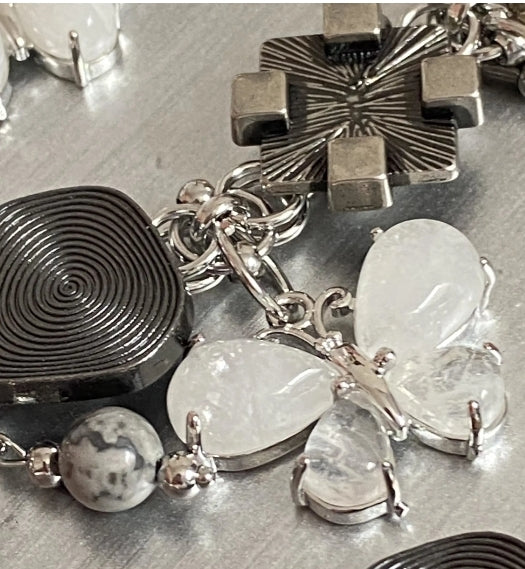 vintage punk Crystal Butterfly Bracelet,Silver star button,Multiple metal element design bracelet