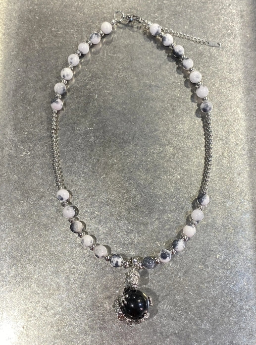 Vintagepunk Black Dragon Bead Silver Necklace,Y2Knecklace,Niche-Style Handcrafted Necklace,A Perfect and Special Gift