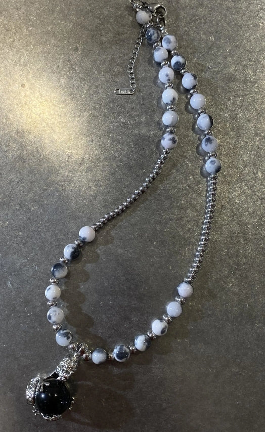 Vintagepunk Black Dragon Bead Silver Necklace,Y2Knecklace,Niche-Style Handcrafted Necklace,A Perfect and Special Gift