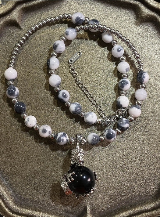 Vintagepunk Black Dragon Bead Silver Necklace,Y2Knecklace,Niche-Style Handcrafted Necklace,A Perfect and Special Gift