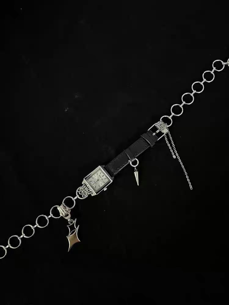 Y2K Cyber Punk Watch Leather Choker Niche Chunky Gothic Necklace Chain for Women Men