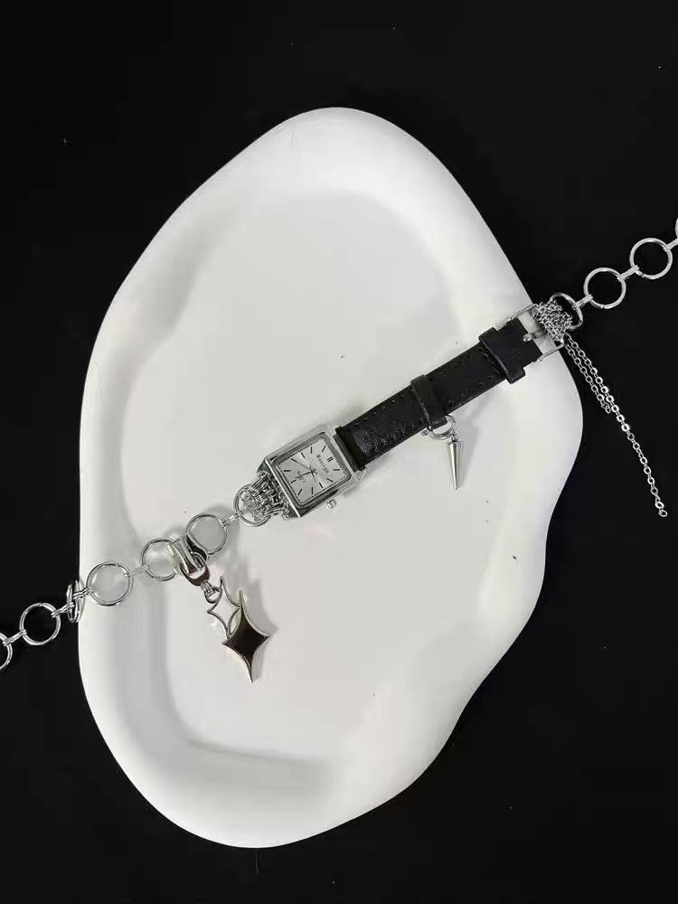 Y2K Cyber Punk Watch Leather Choker Niche Chunky Gothic Necklace Chain for Women Men