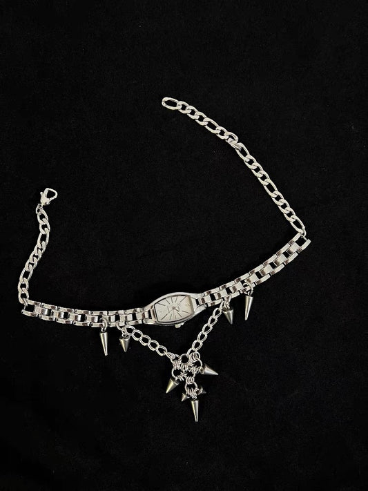 Y2K Cyber Punk Niche Chunky Watch Choker Metallic Necklace Sliver Titanium Steel Chain