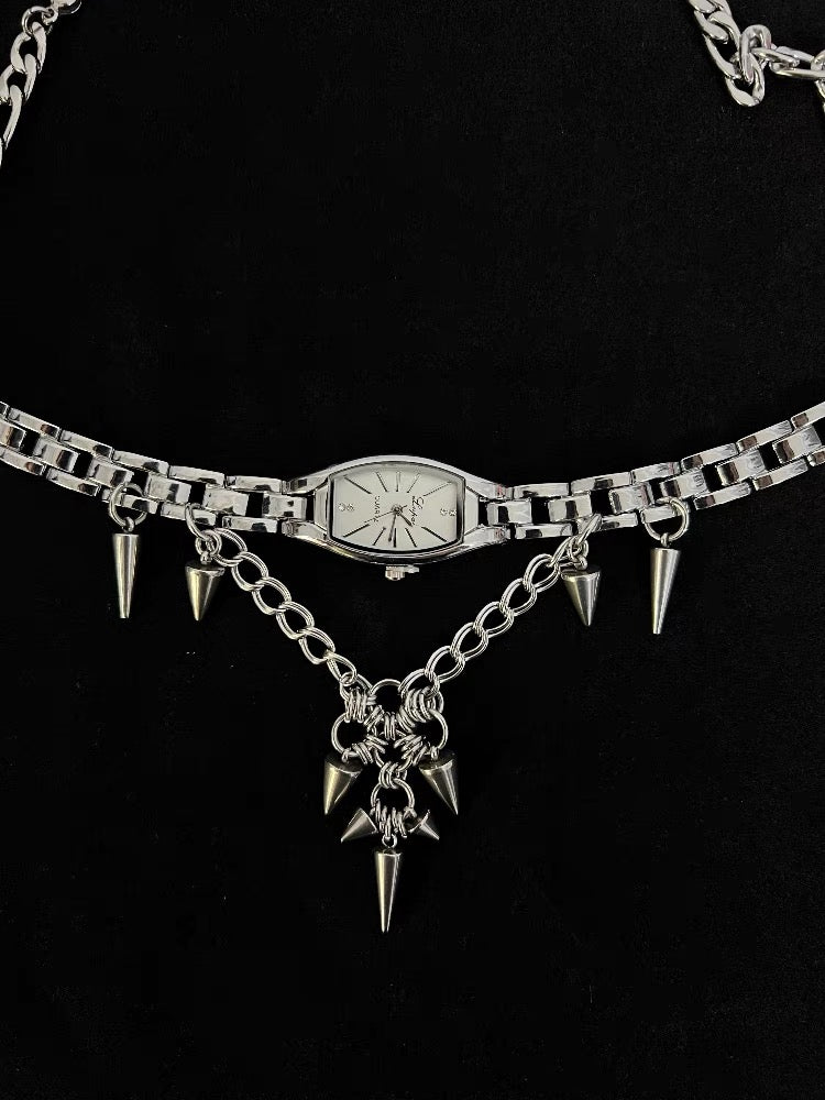 Y2K Cyber Punk Niche Chunky Watch Choker Metallic Necklace Sliver Titanium Steel Chain