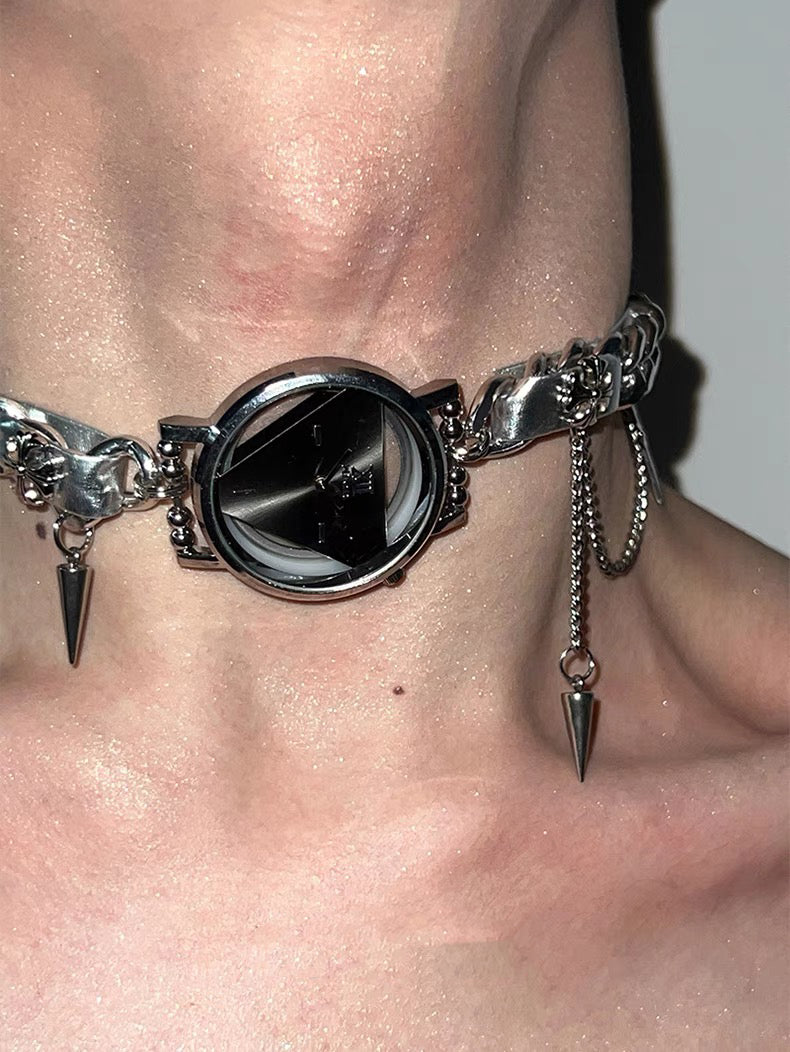 Cyber Punk Niche Chunky Watch Leather Y2K Choker Metallic Jewelry Trendy Necklace Sliver Chain Accessories