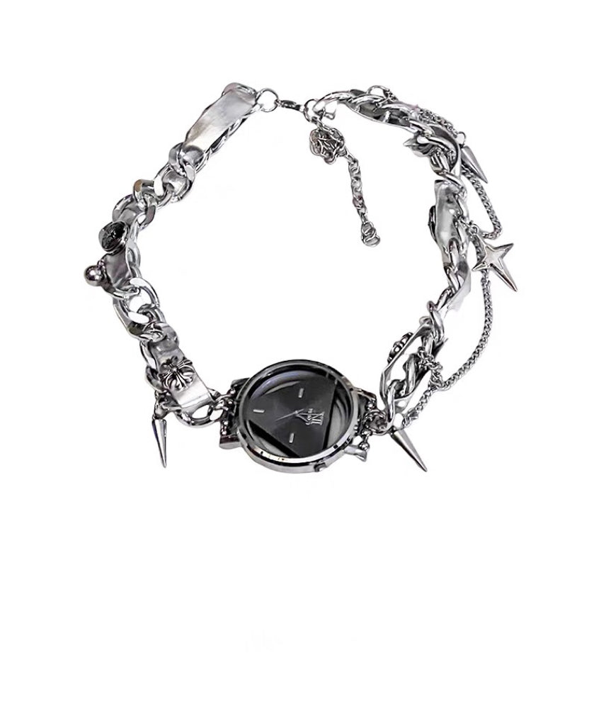 Cyber Punk Niche Chunky Watch Leather Y2K Choker Metallic Jewelry Trendy Necklace Sliver Chain Accessories