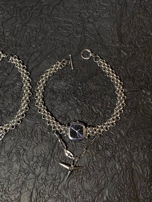 Punk Niche Chunky Choker Watch Necklace Y2K Metallic Gothic Cuban Chain for Men and Women