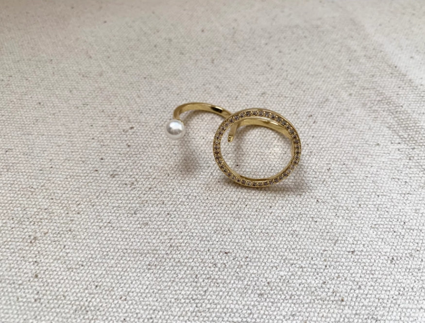 Elegant circular ring with double ring design adorned with pearls ,Golden ring, a perfect gift