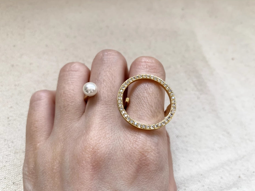 Elegant circular ring with double ring design adorned with pearls ,Golden ring, a perfect gift