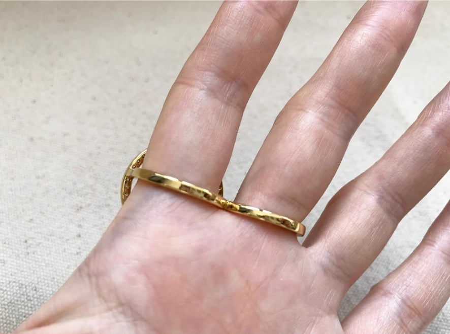 Elegant circular ring with double ring design adorned with pearls ,Golden ring, a perfect gift