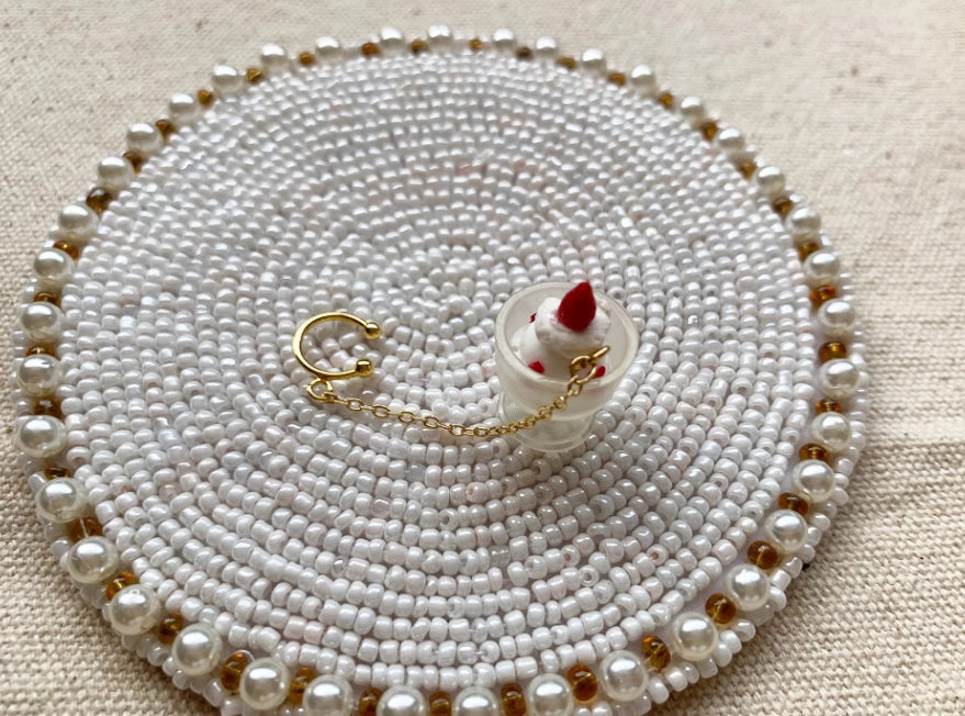 "Adorable Summer Strawberry Ice Cream Ring And Ear Clip",Niche and Fun Design,Special Gift.