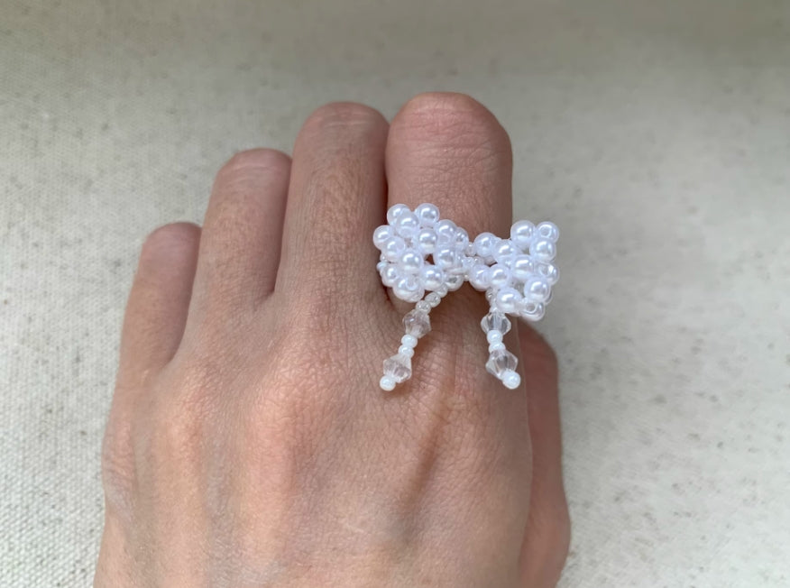 Vintagepunk "Adorable Bow Ring",Beaded bow,Unique Handcrafted Artisanal Piece, Niche Style.