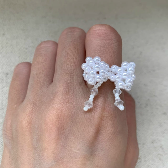 Vintagepunk "Adorable Bow Ring",Beaded bow,Unique Handcrafted Artisanal Piece, Niche Style.