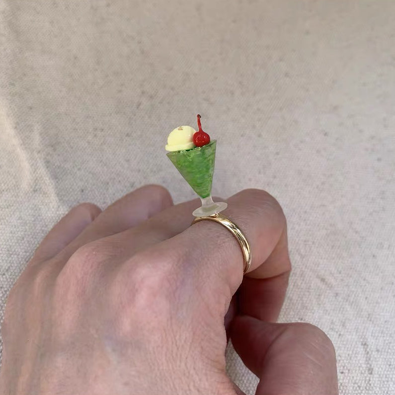 Adorable Cute Lovely Ice Cream Soda Cherry Shape Adjustable Finger Ring for Women Girls