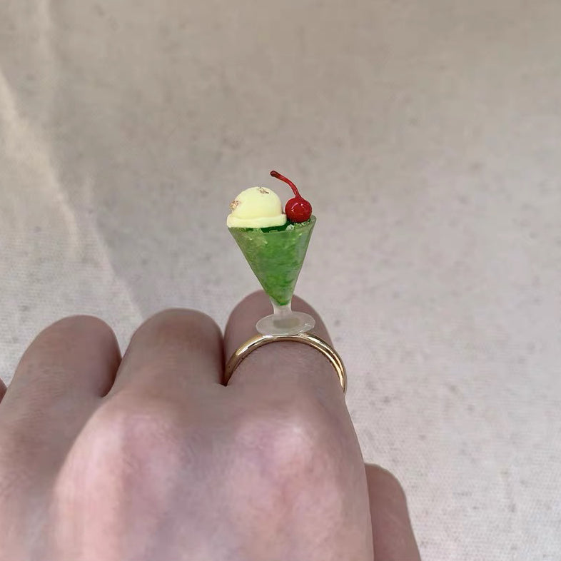 Adorable Cute Lovely Ice Cream Soda Cherry Shape Adjustable Finger Ring for Women Girls