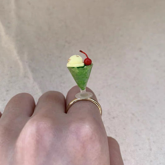 Adorable Cute Lovely Ice Cream Soda Cherry Shape Adjustable Finger Ring for Women Girls