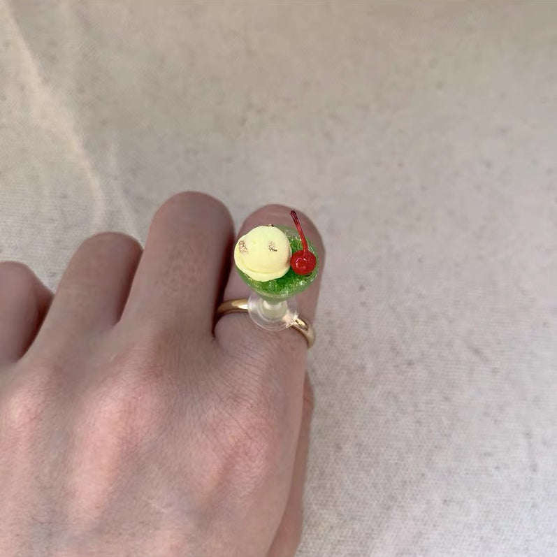 Adorable Cute Lovely Ice Cream Soda Cherry Shape Adjustable Finger Ring for Women Girls