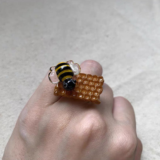 Cute Lovely Adorable Bumble Bee Honeycomb Unique Adjustable Finger Thumb Ring for Girls