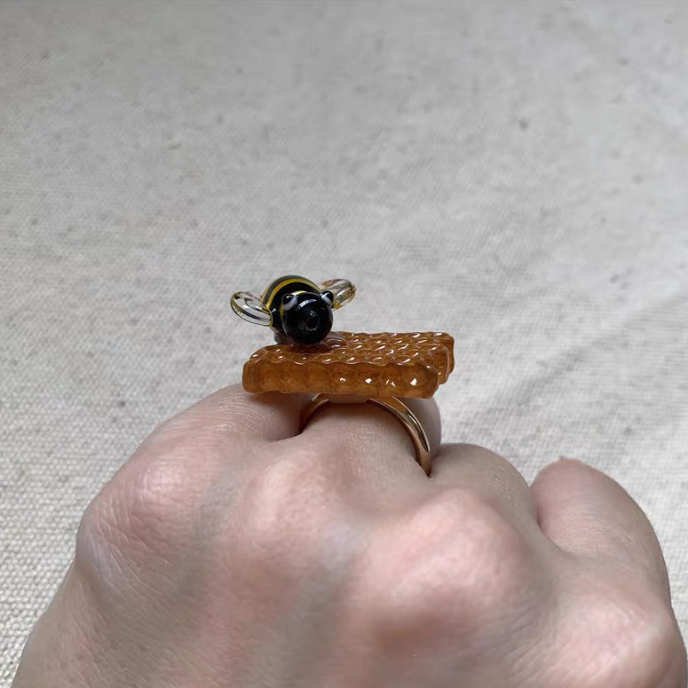 Cute Lovely Adorable Bumble Bee Honeycomb Unique Adjustable Finger Thumb Ring for Girls