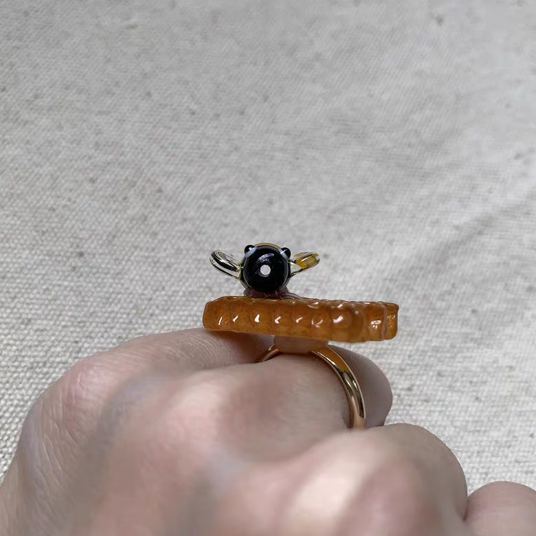 Cute Lovely Adorable Bumble Bee Honeycomb Unique Adjustable Finger Thumb Ring for Girls