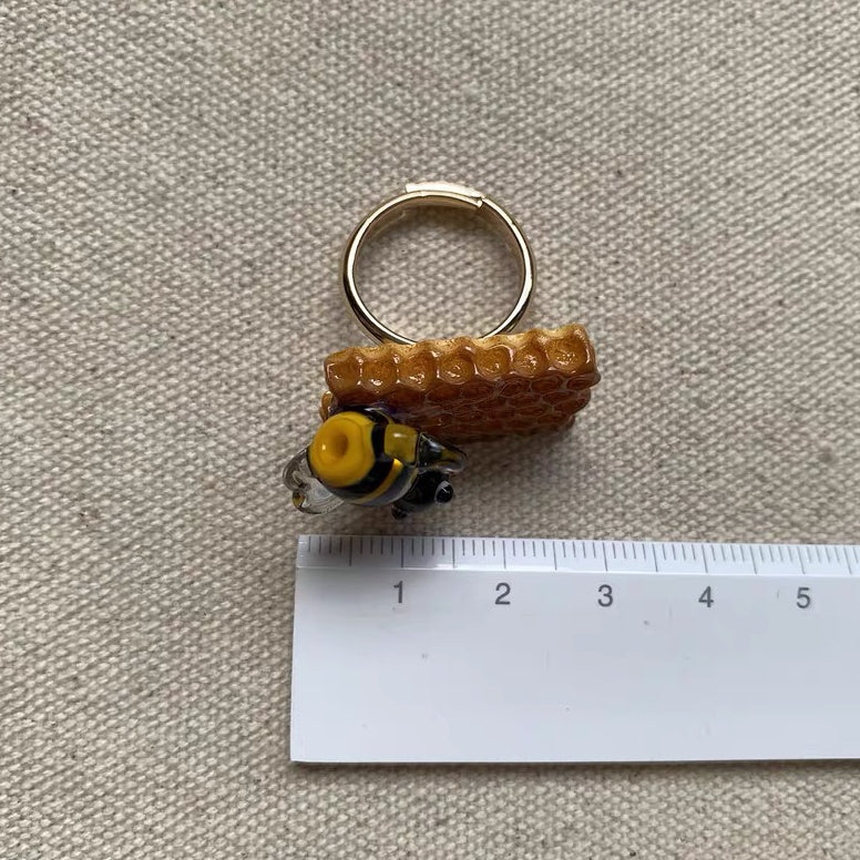 Cute Lovely Adorable Bumble Bee Honeycomb Unique Adjustable Finger Thumb Ring for Girls