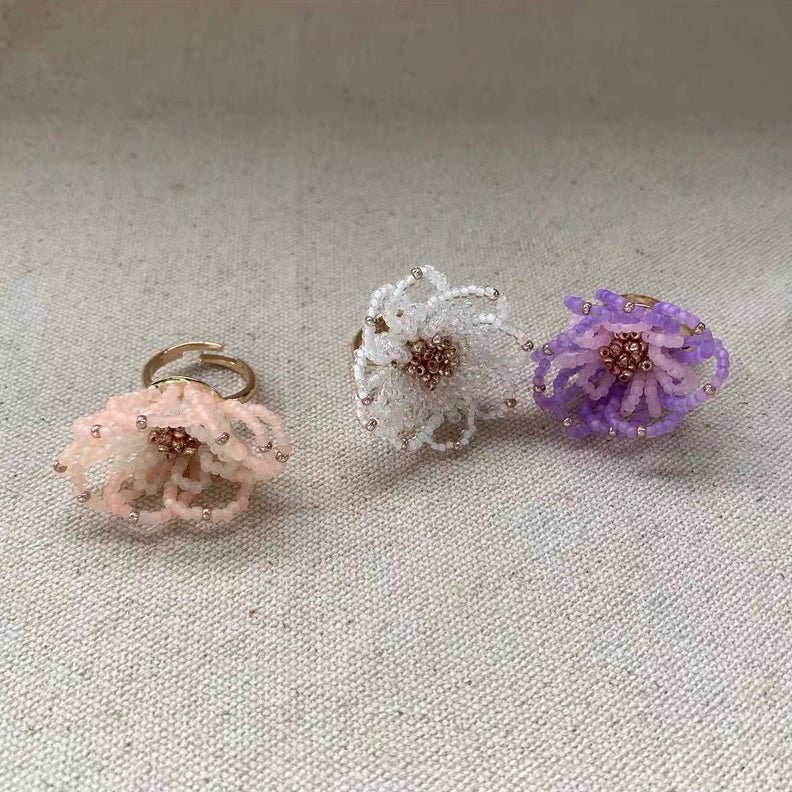 Blooming Flower Ring Colorful Exaggerate Adjustable Bead Finger Rings for Vacation Holiday