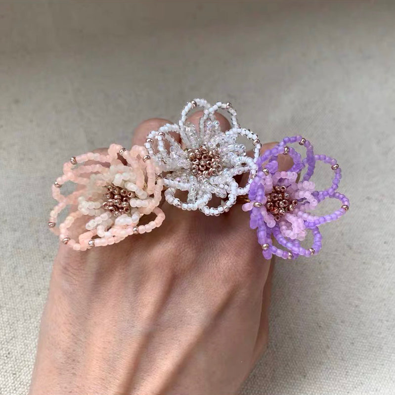 Blooming Flower Ring Colorful Exaggerate Adjustable Bead Finger Rings for Vacation Holiday
