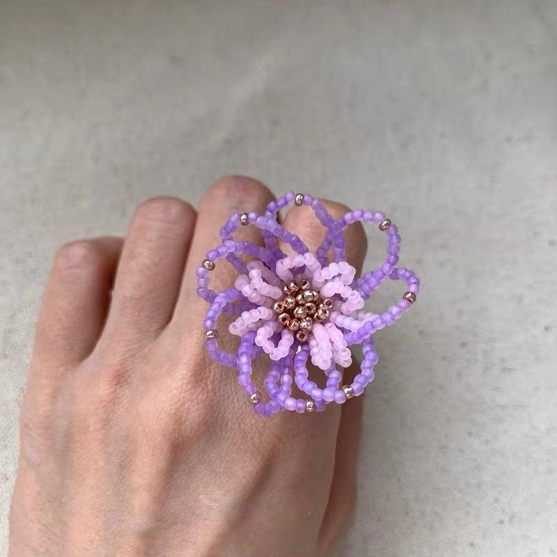 Blooming Flower Ring Colorful Exaggerate Adjustable Bead Finger Rings for Vacation Holiday