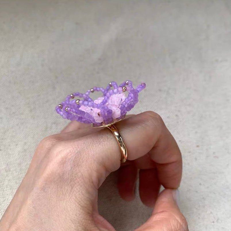 Blooming Flower Ring Colorful Exaggerate Adjustable Bead Finger Rings for Vacation Holiday