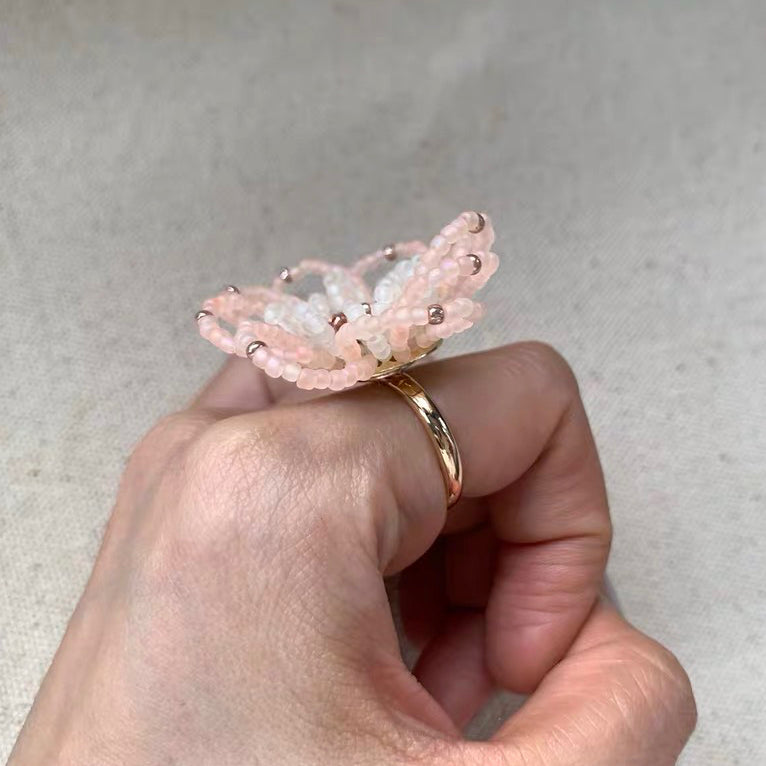 Blooming Flower Ring Colorful Exaggerate Adjustable Bead Finger Rings for Vacation Holiday