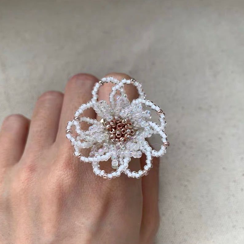 Blooming Flower Ring Colorful Exaggerate Adjustable Bead Finger Rings for Vacation Holiday