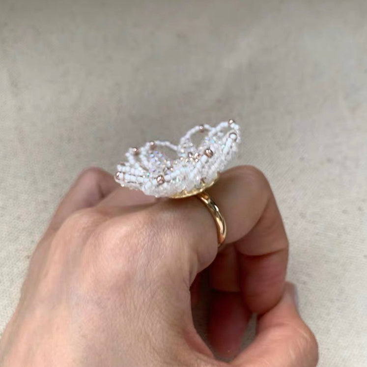 Blooming Flower Ring Colorful Exaggerate Adjustable Bead Finger Rings for Vacation Holiday