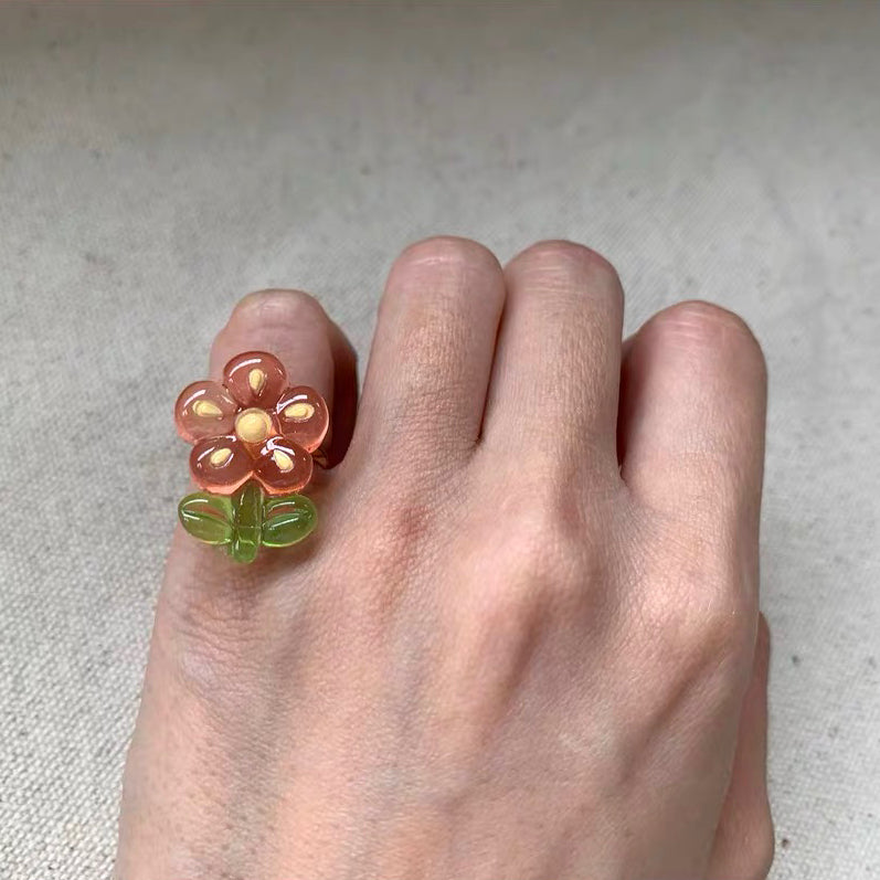 Colorful Flower Floral Ring Cute Adorable Summer Beach Fashion Rings for Women Teens Girls