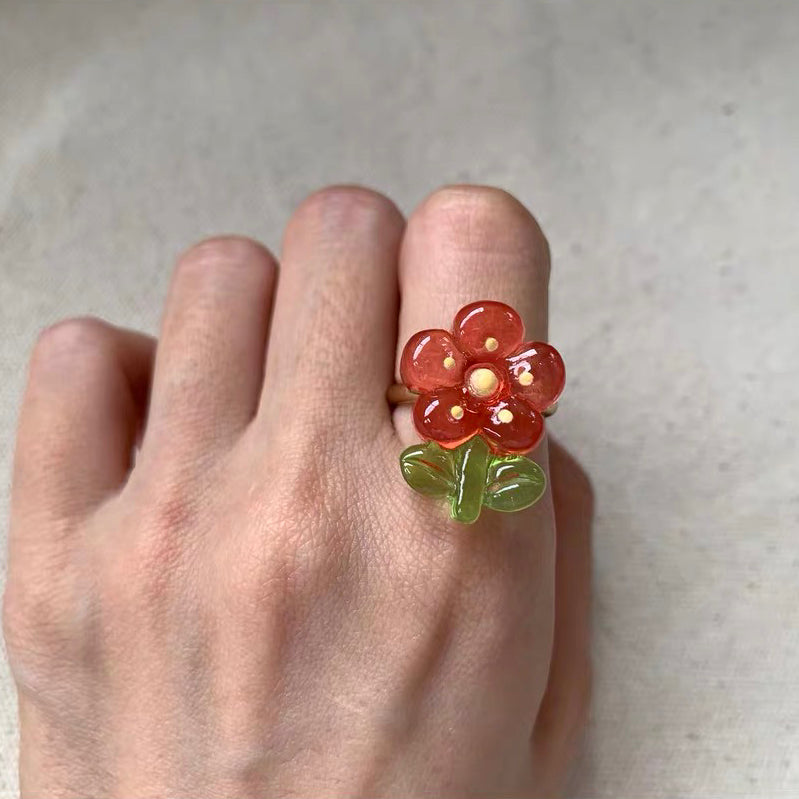 Colorful Flower Floral Ring Cute Adorable Summer Beach Fashion Rings for Women Teens Girls